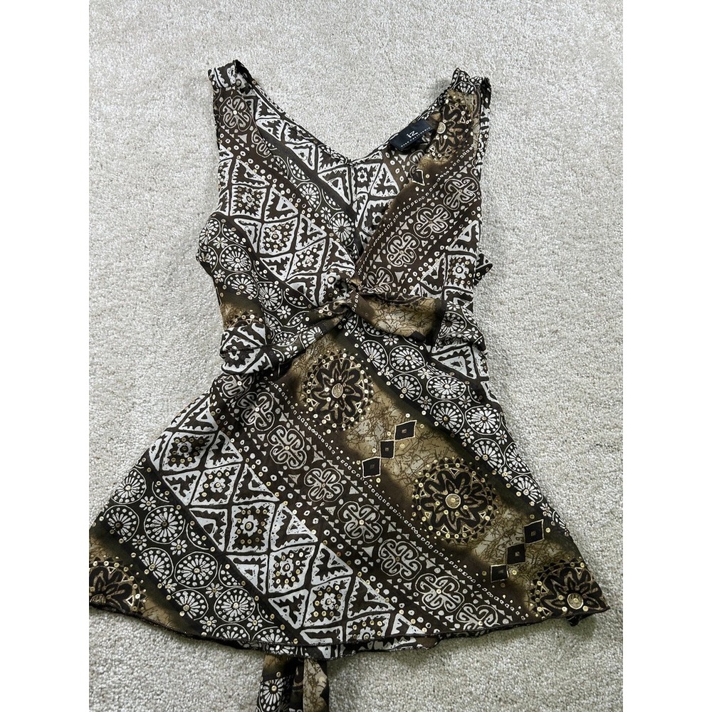 Iz Byer California L Brown Aztec Babydoll Sleeveless Y2K Forest Fairy Goblincore